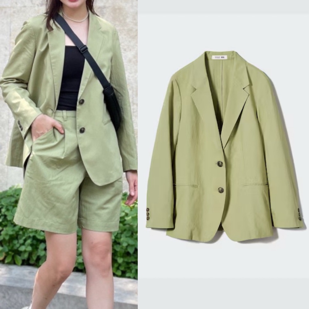 Uniqlo Comptoir Des Cotonniers Linen Blend Blazer Jacket Sage Green Small